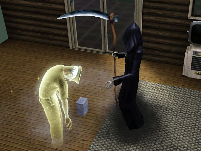 Sims 3: Призрак персонажа, погибшего от удара током, желтого цвета.