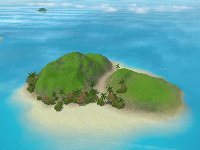 Sims 3: Риф от города и остров Кристалл на заднем плане.